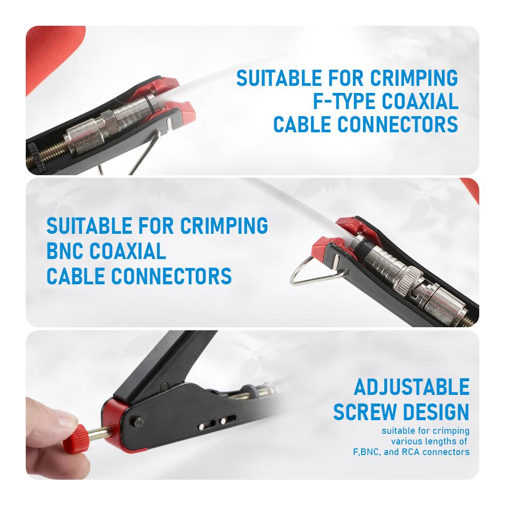 Coaxial Cable Crimper Tool Kit for RG59/58/6,BNC,RCA Connectors Cable Crimping Pliers Set with  Wire Stripper for TV Video Audio
