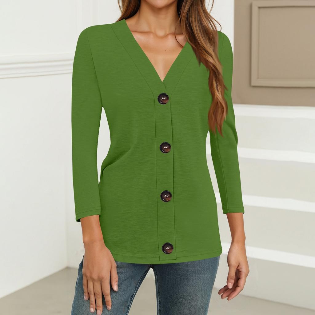 Mode Femme Décontracté Imprimé Chemise Boutonnée Manches Longues 3/4 Tops