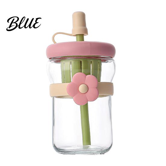 Travel Friendly Tea Infuser Bottle Glass Straw Cup with Detachable Filter Macaron Color Flower Compartment Decor Portable Heat Resistant
