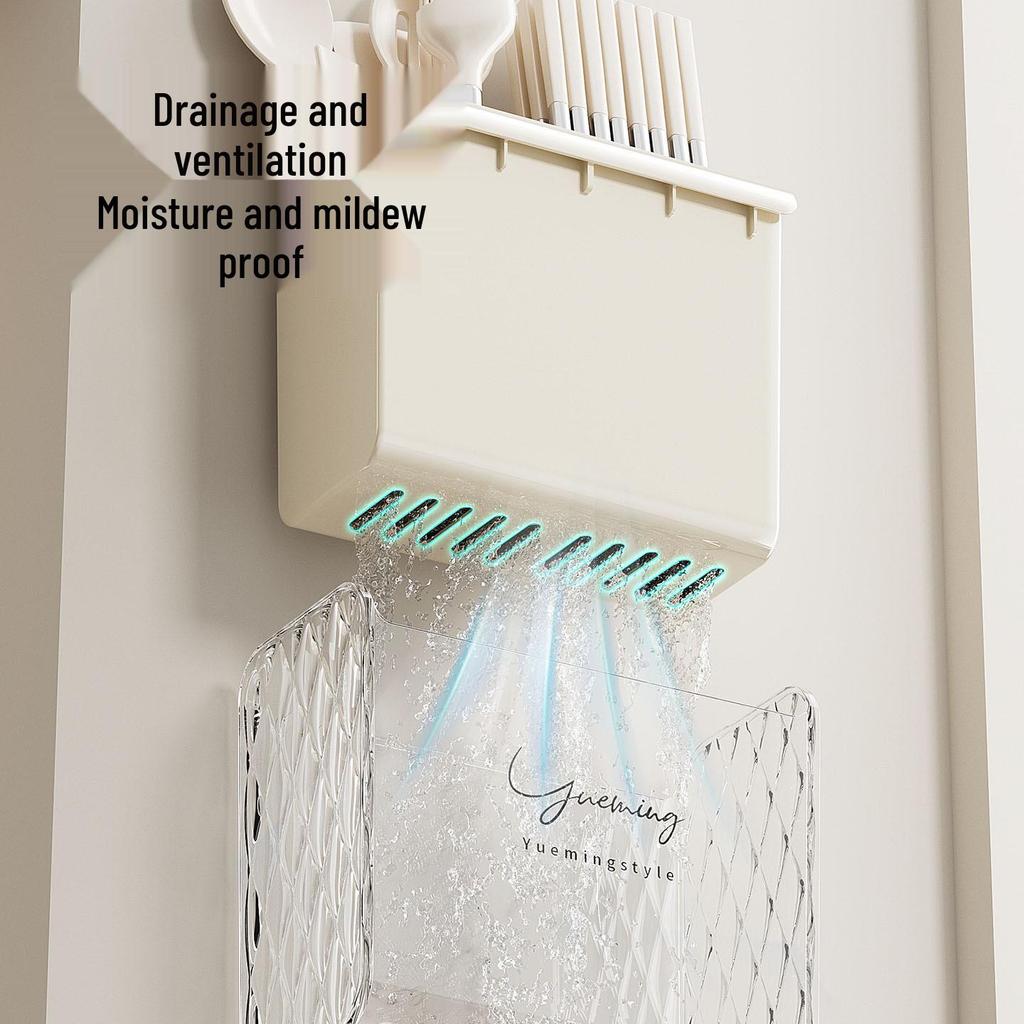 Wall-Mounted Kitchen Chopstick & Spoon Holder with Draining Basket