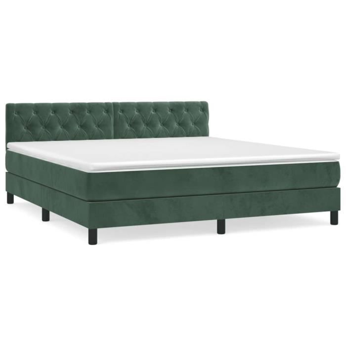 3141494 vidaXL Lit à sommier tapissier et matelas Vert foncé 160x200cm Velours