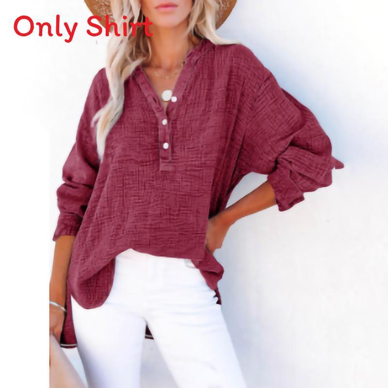Street Style Wrinkled Cotton Long Sleeve Shirt For Women With Button Closure