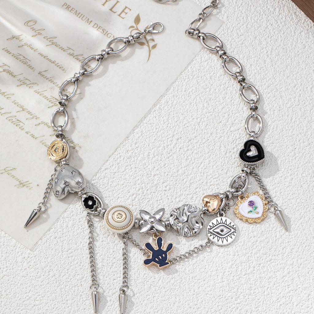 New Self-developed Sweet and Cool Style Hip-hop Punk Temperament Metal Complex Necklace Flower Cone