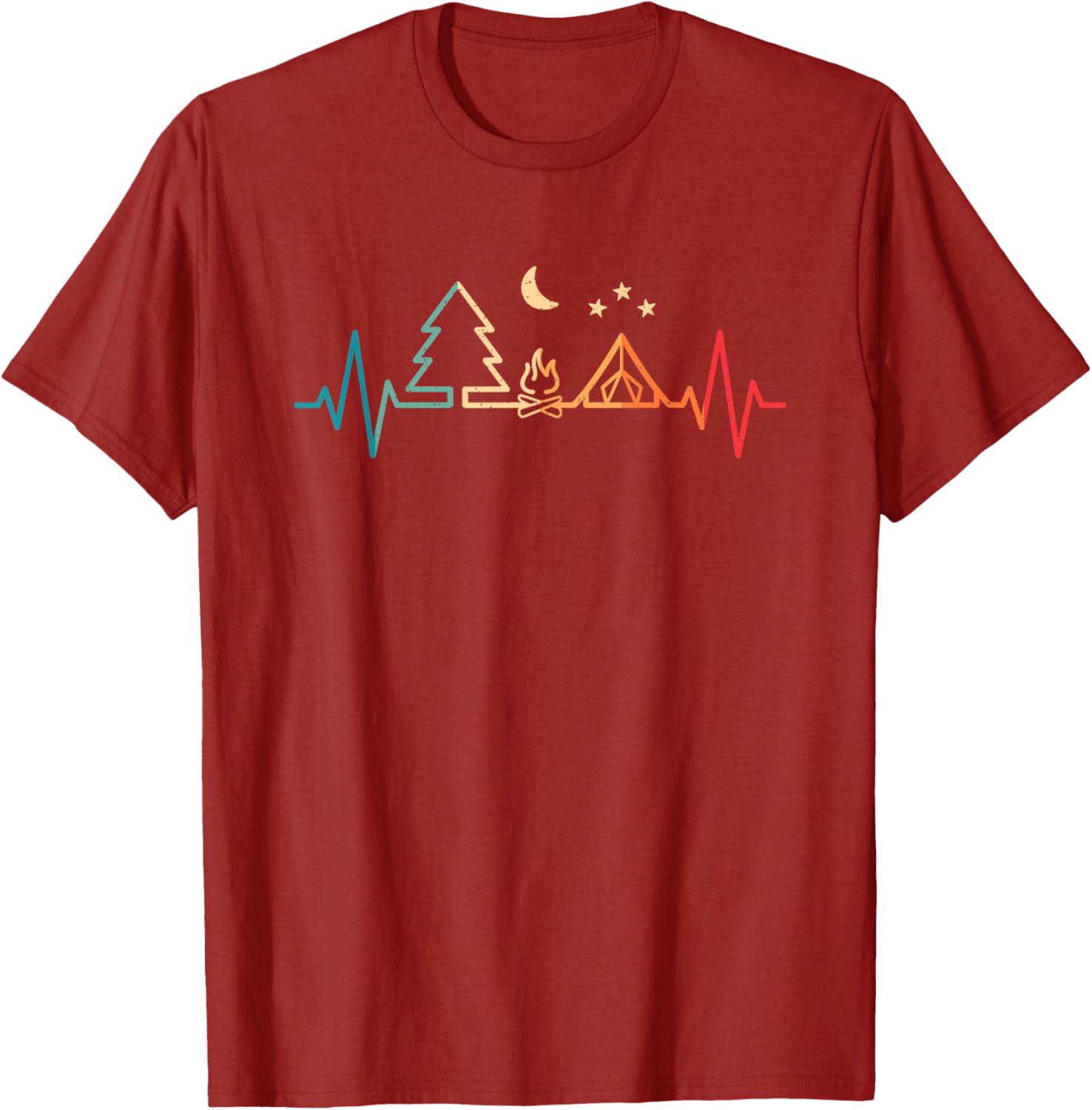 Retro Camping Heartbeat Nature Camper Hiking Men Boys TShirt S