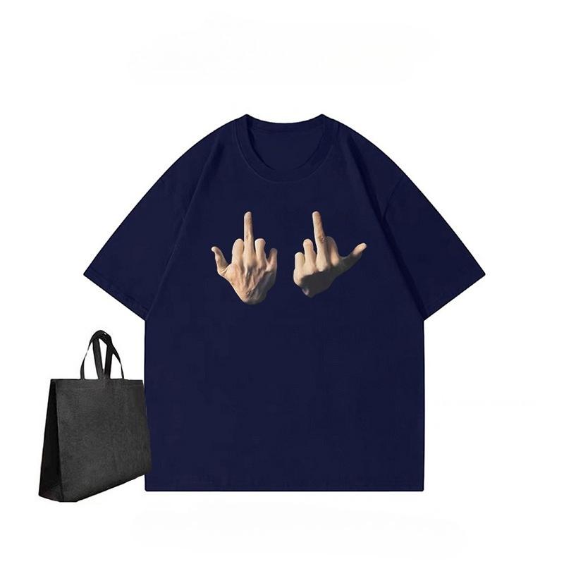 2025 Sommar Ny Långfinger Bomull Kortärmad T-shirt Herr och Dam Amerikansk Casual Rundhals Topp Par Sporttopp