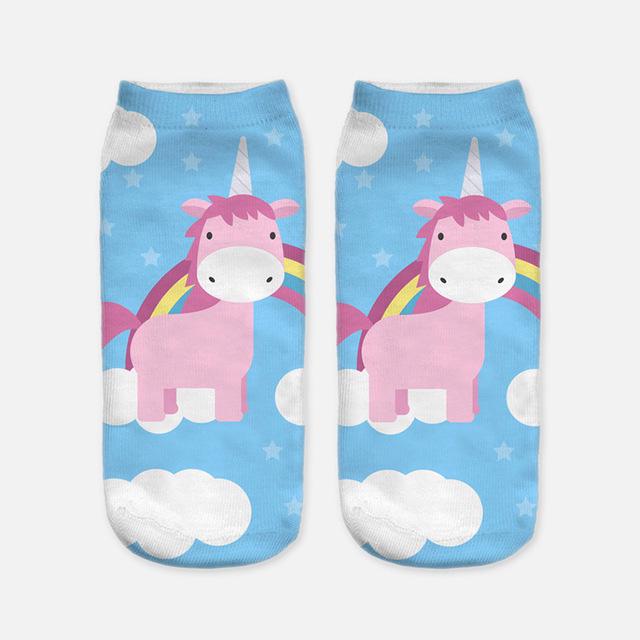 Harajuku 3D Print Unicorn Women Kawaii Ankle Licorne Chaussette Femme Calcetines Mujer Cute Art Socks Unisex