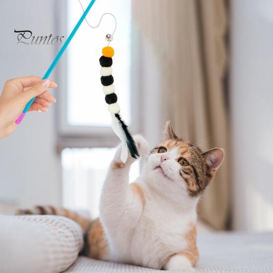 Interactive Cat Teaser Toy Retractable Rope Funny Cat Stick Teasing Wand with Bells Elastic Cord Kittens Chew-Proof Teaser Stick