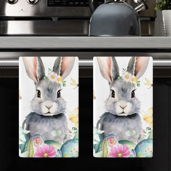 

Полотенце для посуды с рисунком пасхального кролика, тряпка для мытья посуды, быстросохнущее кухонное чистящее полотенце для украшения дома B