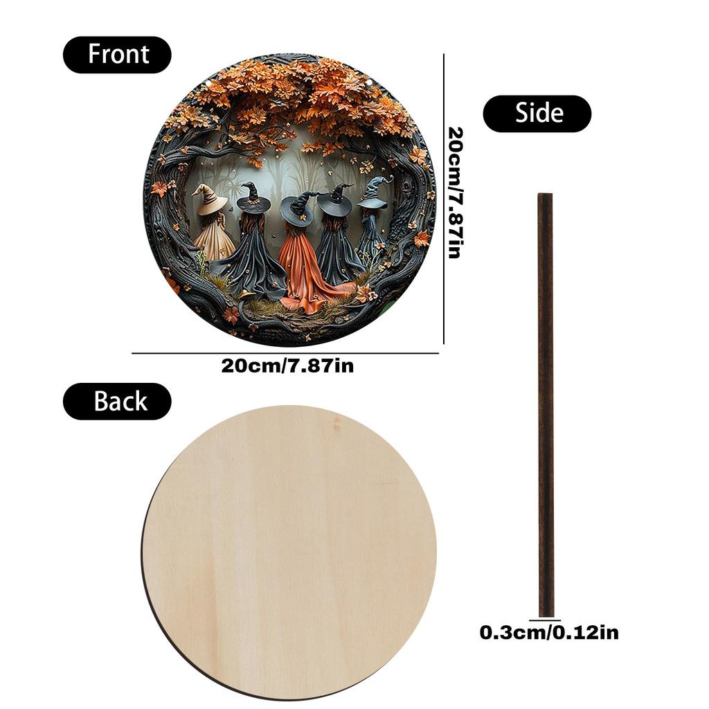 Halloween Wooden Witch Hanger Decoration, 5 Witches Exquisite Round Hanging Pendant For Porch, Wall