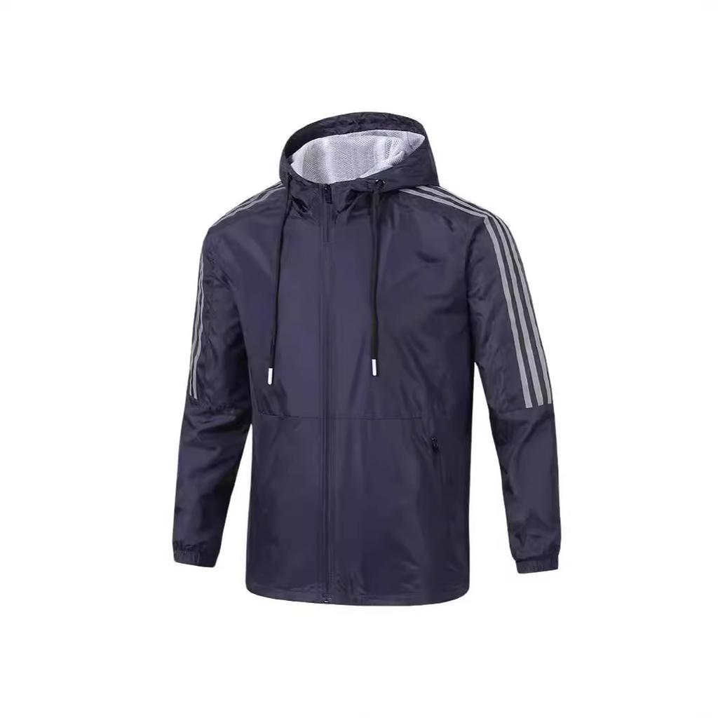Spring and autumn coats for men and women, classic three-stripe hooded jacket, sports casual trendy men's jacket