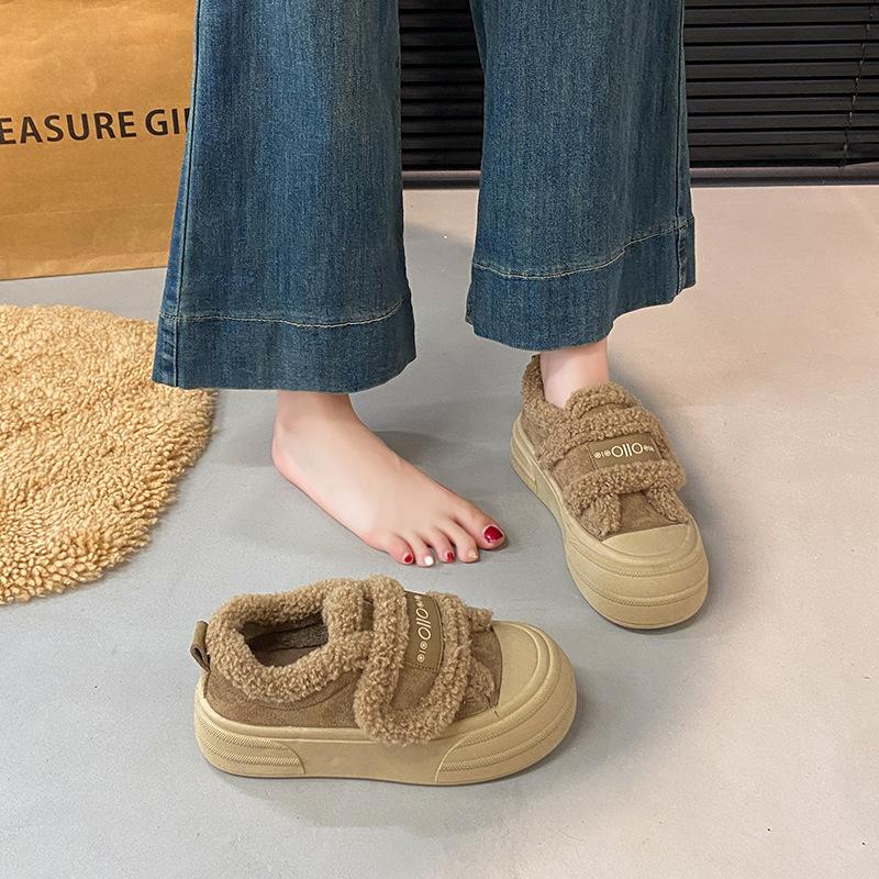 Thick-soled Velcro cotton shoes women's snow boots winter 2025 new plush thickened fluffy shoes warm board shoes