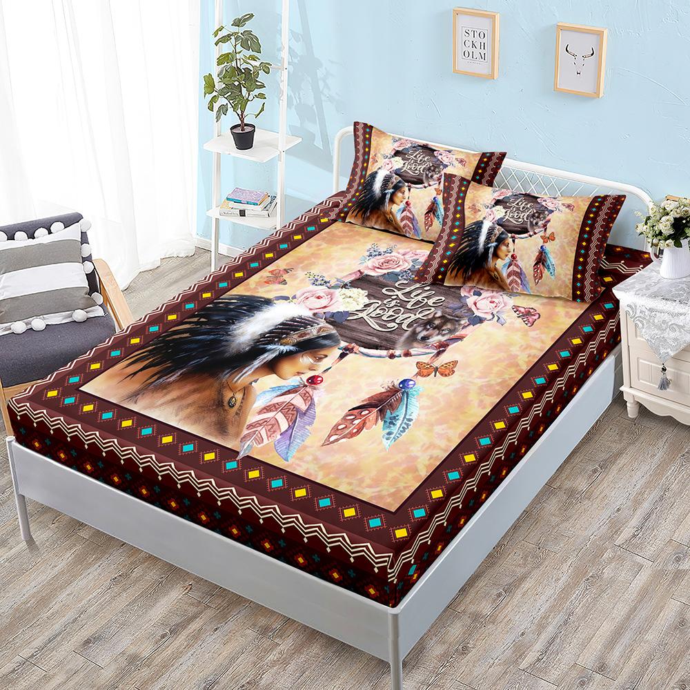Three-Piece Mattress, Retro Ethnic Style, Bedspread, Pillowcase, Mattress Protective Cover, And Sheets Are All Inclusive.