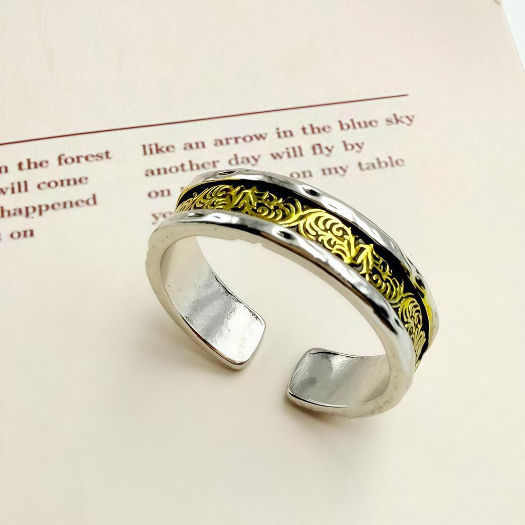 Xiangxu Design Tangcao Pattern Gold Open Couple Ring – Double Color, Fashionable & Unique