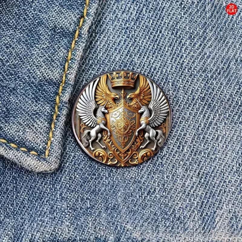 Broche Faucons en Acier Inoxydable Premium Style Gothique Double Tête Broche de Reverber pour Décoration Robuste