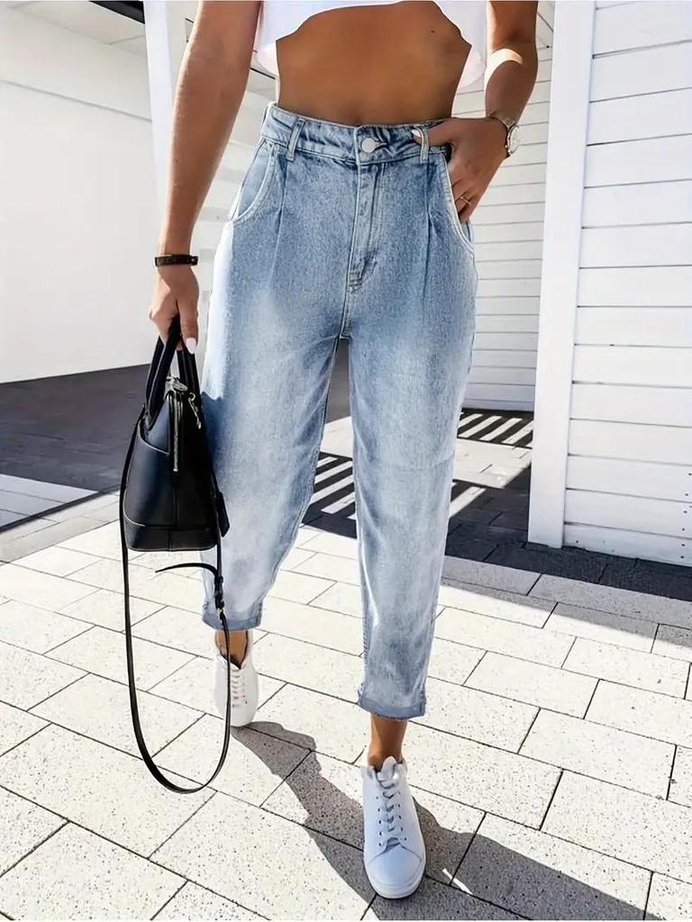 Jeans a vita alta corti affusolati casual larghi snellenti da donna 2026