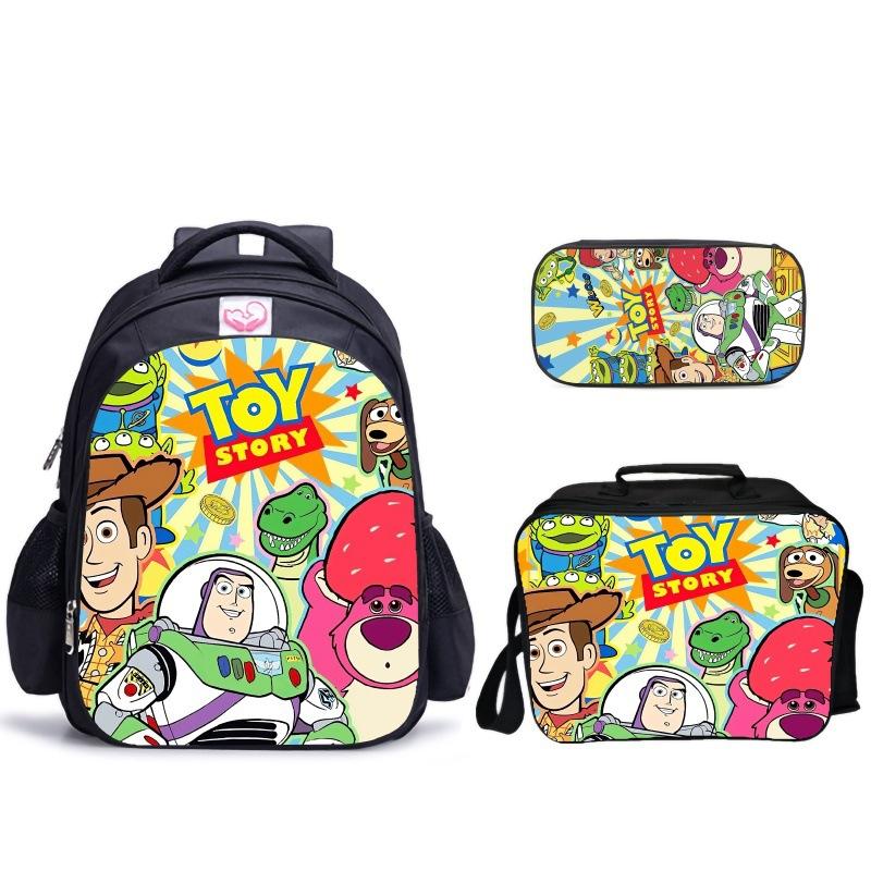 Doll Collective Probe Children'S Fun Three-Piece Set Woody Bass School Bag Pencil Bag Thermal Insulation Meal Bag Student Campus Set