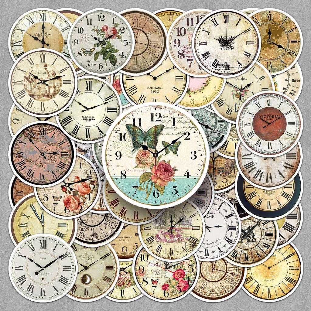 50PCS Vintage Clock Stickers: Retro & Waterproof for Creative DIY Journaling and Notebooks