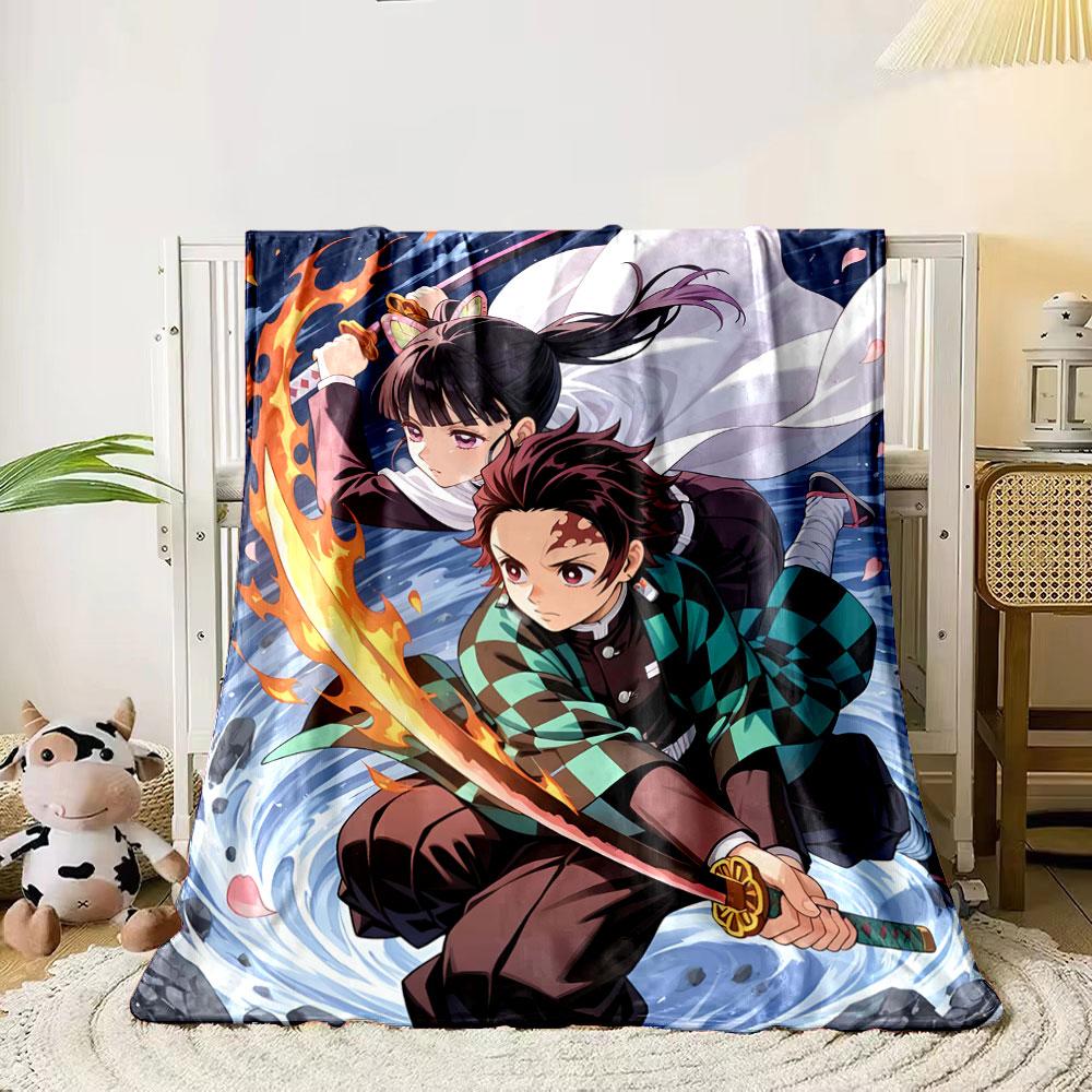 Two characters wield swords amid swirling water and fire effects. for all seasons blanket lunch break throw gift