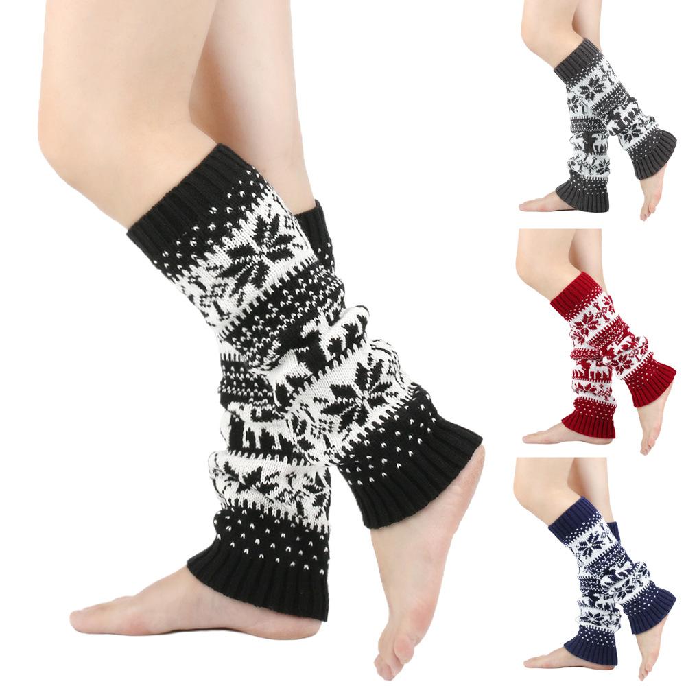 Christmas Boot Socks Womens Winter Leg Warmers Ankle Stretch Slouch Warm Thermal Ladies Wool Knitted Snowflake Female Gaiter