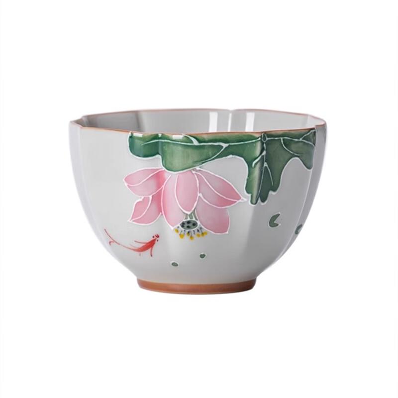 Hand-Painted Lotus Ceramic Master Teacup