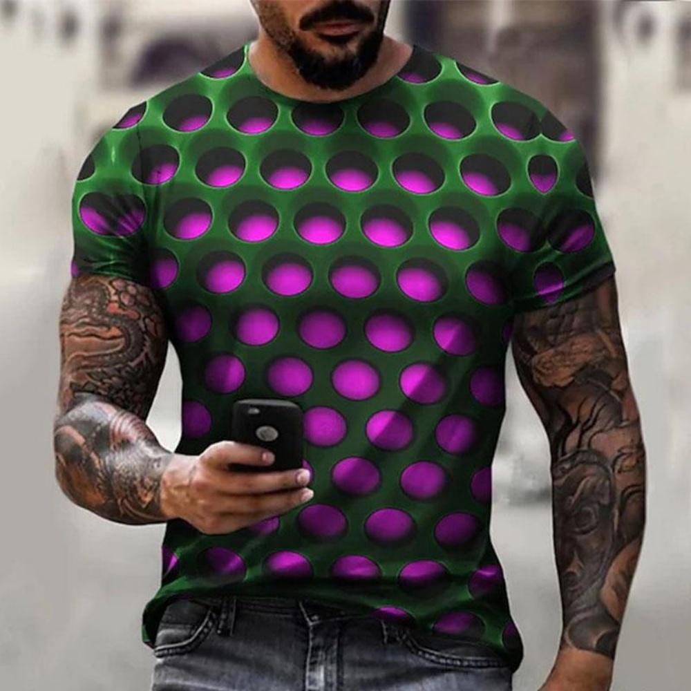 Fashion Streetwear Exaggerated Cool Round Neck Men's T Shirt 3D Print Optical Illusion Plus Short Sleeve Casual Tops Polyester