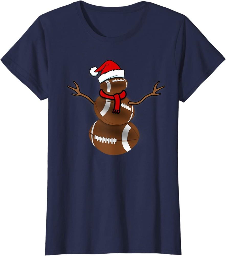 Christmas Football Ball Santa Snowman Sports Gift Ladies' Crewneck T-Shirt