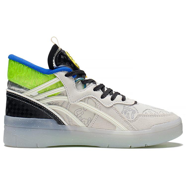 Li Ning Wave Mid Party Slip Resistant Abrasion Resistant Mid top Skateboard Shoes Women's White Black Blue AGCS284-1