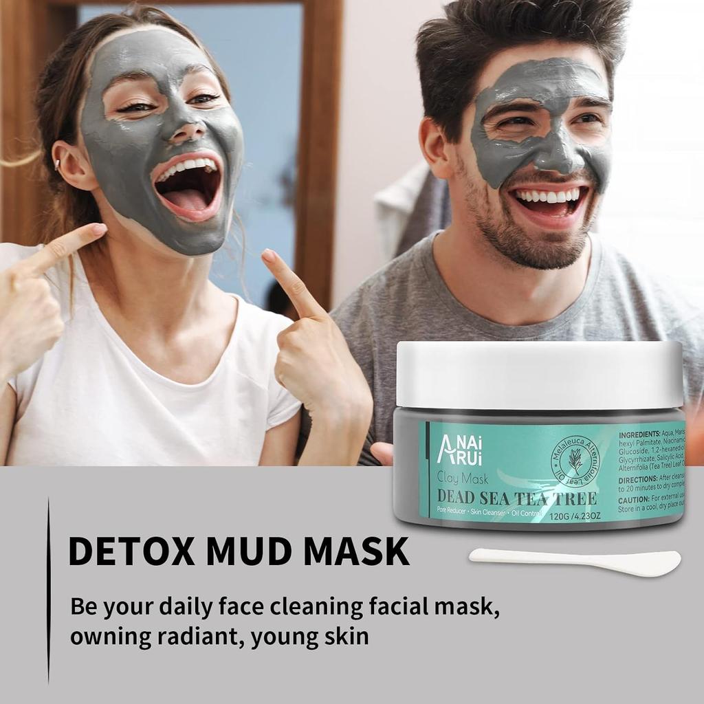ANAiRUi Dead Sea Mud Mask with Tea Tree Oil, Blackhead Remover, Pore Cleanser for All Skin Types, 120g