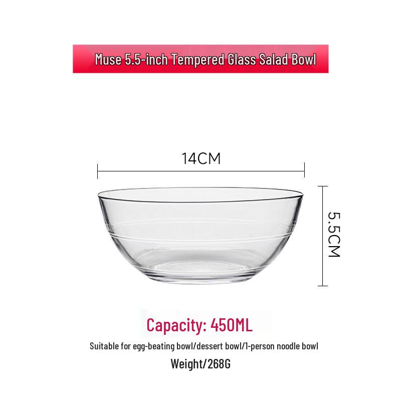 High-Temperature Resistant Glass Bowl – Large, Food-Grade, Transparent Microwave and Oven Safe for Fruit Salad & Soup.