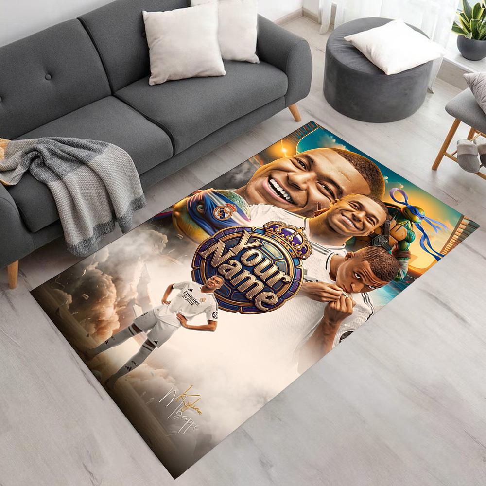 Mbappé Customized Name Floor Rug Office Rug Design for Outdoor Kitchen Balcony Playrooms Antislip Carpet Decorate Offices Birthday/Christmas Gift