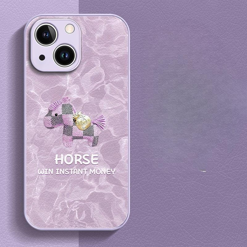 Cute Embroidered Horse PU Leather Phone Case, Luxury Shockproof Protective Cover for iPhone apple 17