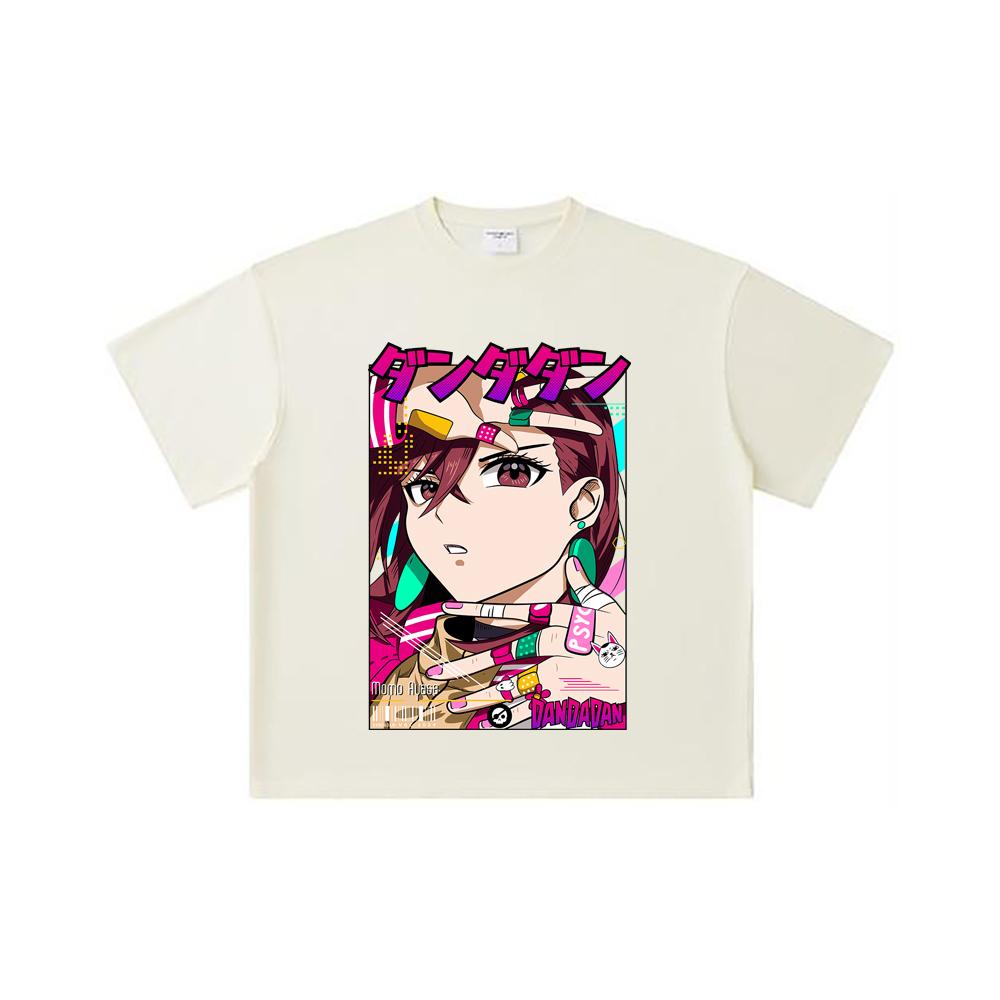 260 GSM Double Yarn 32 Count 100% Cotton Dandadan V21 Momo Print Unisex Heavy Cotton T Shirt