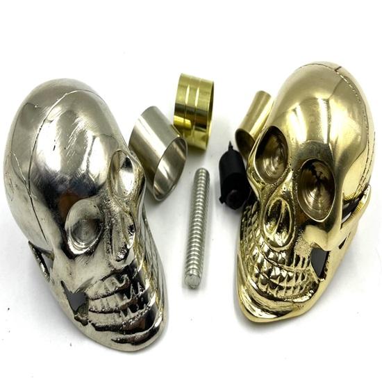 2er-Set, Totenkopf-Stockgriff, nur Messingspitze, zum Anschrauben, Aufsatz für Gehstock, Ersatzgriff für Gehstöcke und Stöcke, Kopfgriff, Messingknopf