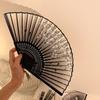 Floral Print Folding Fan with Tassel Chinese Style Hand Held Fan Portable Summer Cooling Fan Dance Performance Party Photo Props