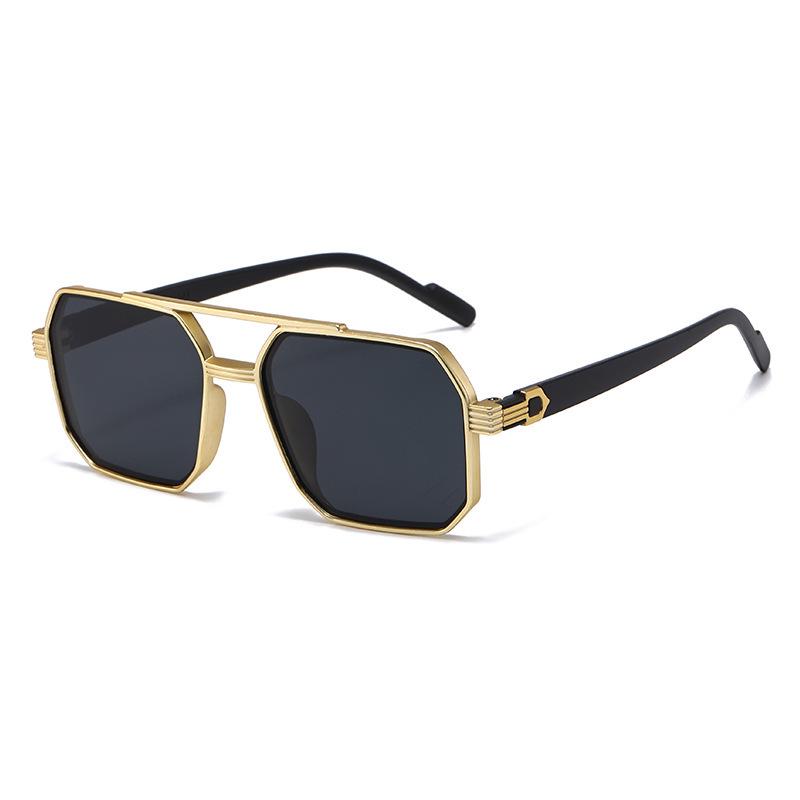 X18246 Men's Trendy Retro Double Bridge Sunglasses - Classic Metal Style with Sun Protection
