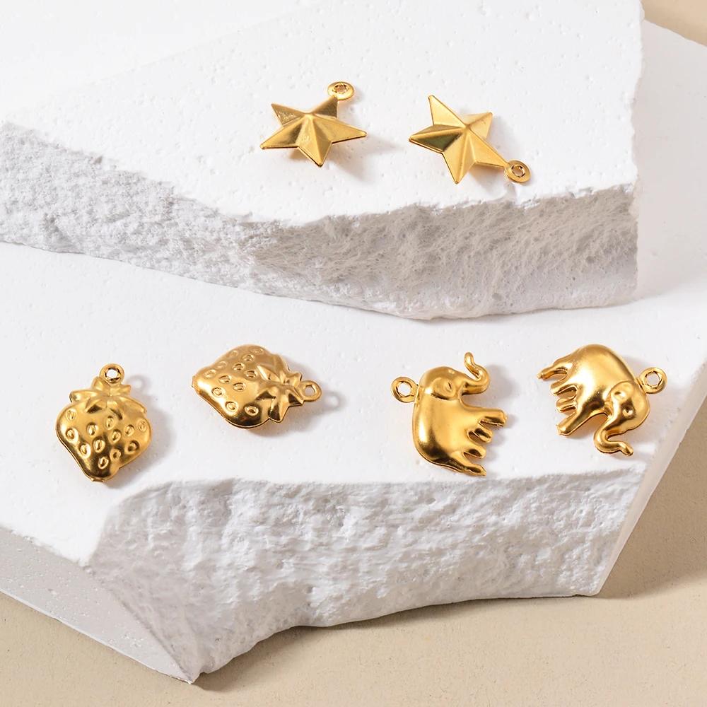Wholesale 20pcs/lot Starfish Shell Strawberry Elephant Hollow Charms Pendant Stainless Steel DIY Jewelry Making Crafts