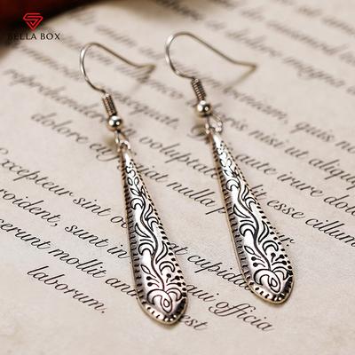 Unique Carved Pattern Dangle Earrings For Women Bohemia Style Daily Wear Ear Accessory Antique Silver Color Retro Jewelry