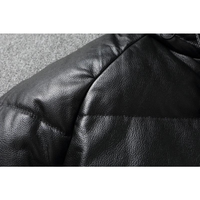 Chinese Size Raglan Sleeve Thick Men Leather Jacket Hood Warm Duch Down Coat Winter Jackets Genuine Cow Leather Coats Mens Clothing