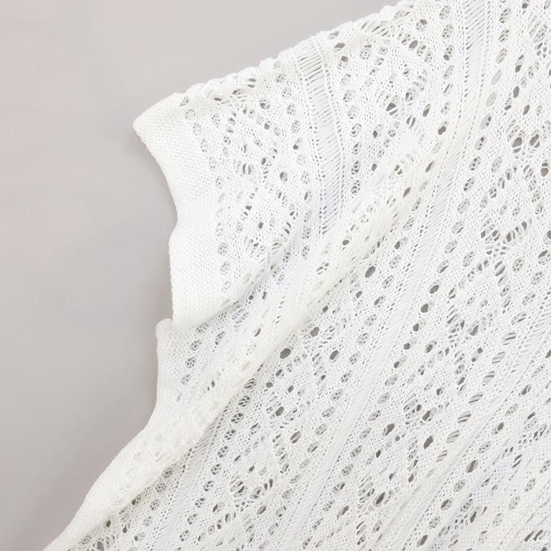 Letní dámský volný dutý střapcový pletený top s výstřihem do V středně dlouhý plážový dovolenkový plavkový plážový přehoz