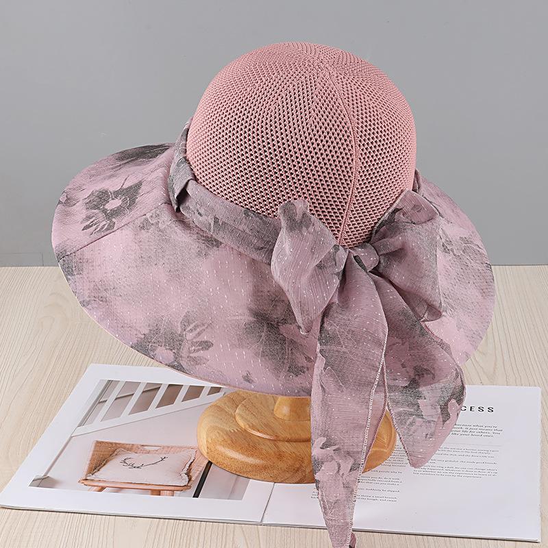 Big Eaves Sunscreen Hat Women'S Summer Breathable Bow Bucket Hat Outdoor Leisure Sunshade Uv Protection Hat
