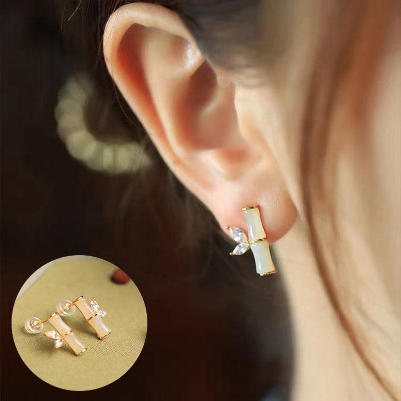 PANJBJ 925 Sterling Silver Rose Hotan Jade Earring for Women Girl Ethnic Style Versatile Temperament Jewelry Gift Dropshipping