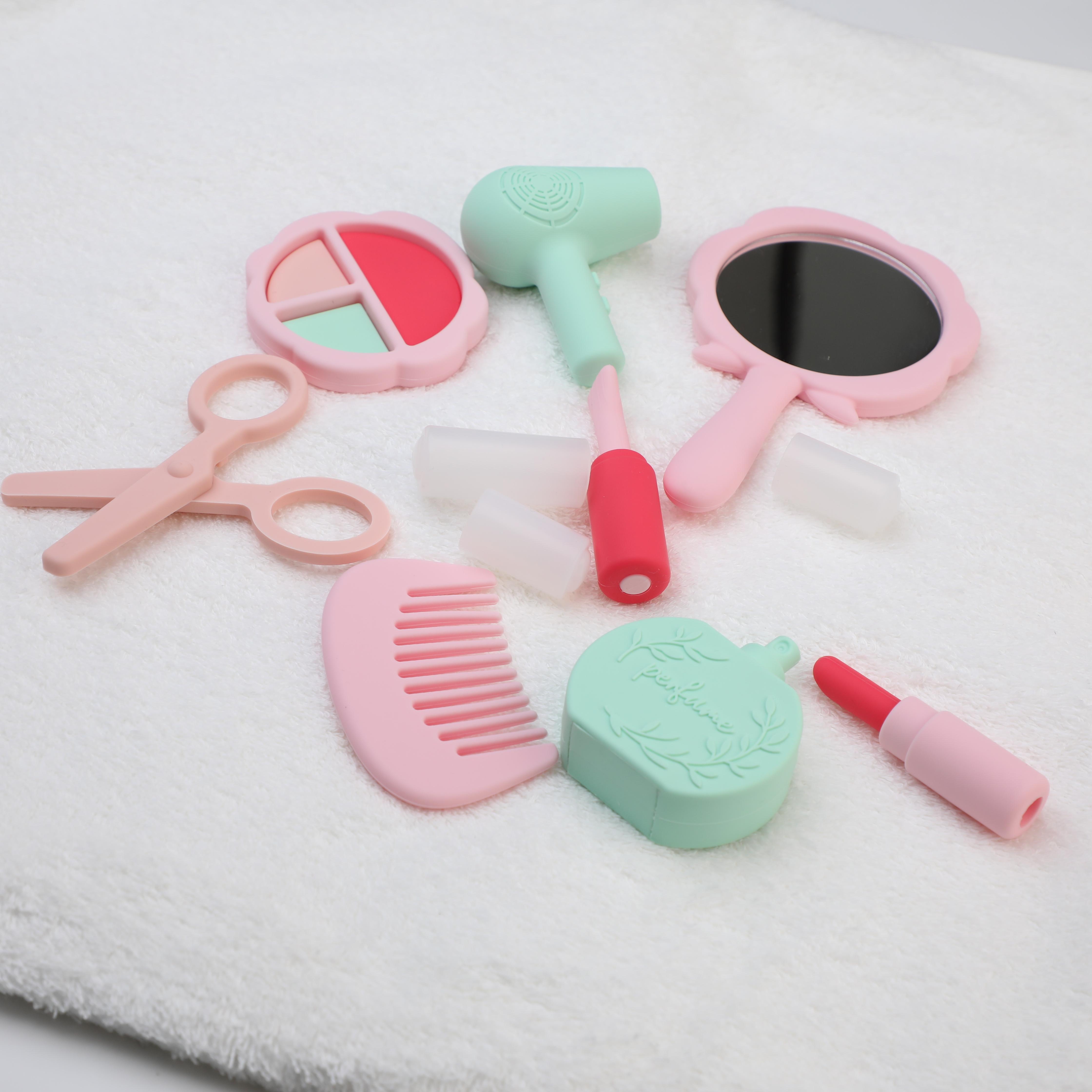 

Non-Toxic 8Pcs Children Makeup Toys Silicone Simulation Cosmetic Toy Set Children Imitate Makeup Tools Edible Grade Silicone Child Children Makeup