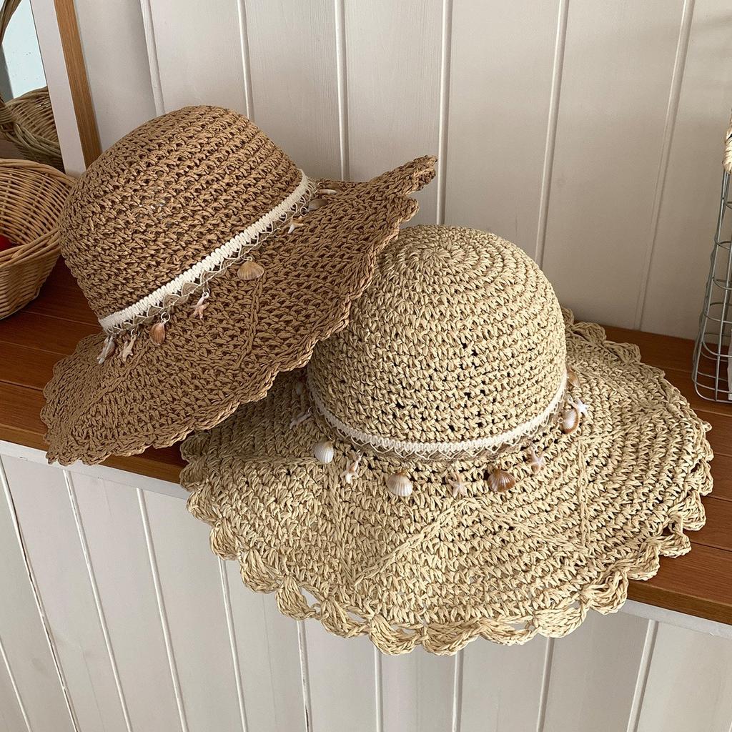 Women'S Ethnic Style Woven Straw Sun Hat Large Brim Summer Beach Shade And Sun Protection Hat For
