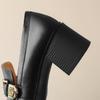 Fashion Women's New Spring and Autumn Round Head Genuine Leather Retro Mid Heel Large Metal Belt Buckle Oxford Single Shoes
