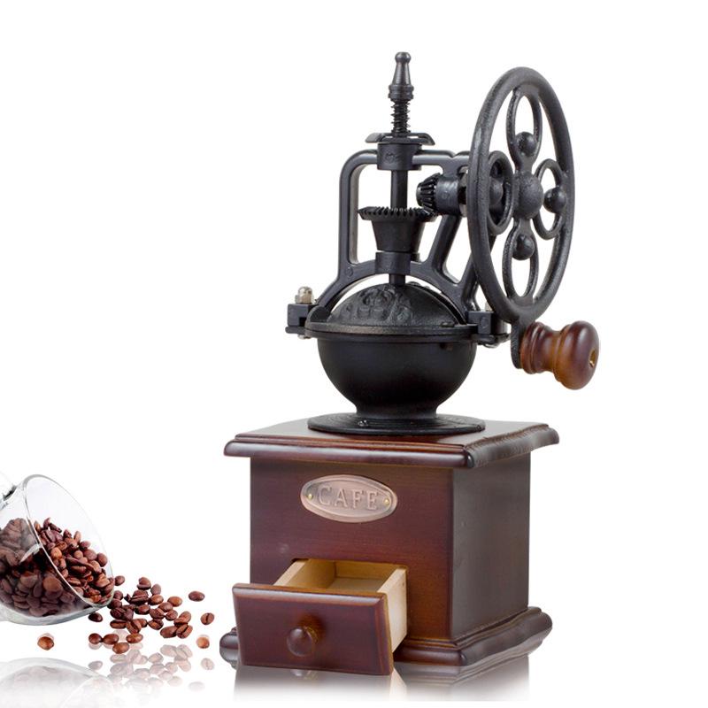 Retro Manual Coffee & Pepper Grinder - Hand-Crank Ceramic Mill Metal Bean Holder/Cast Iron Lid & Hand Crank