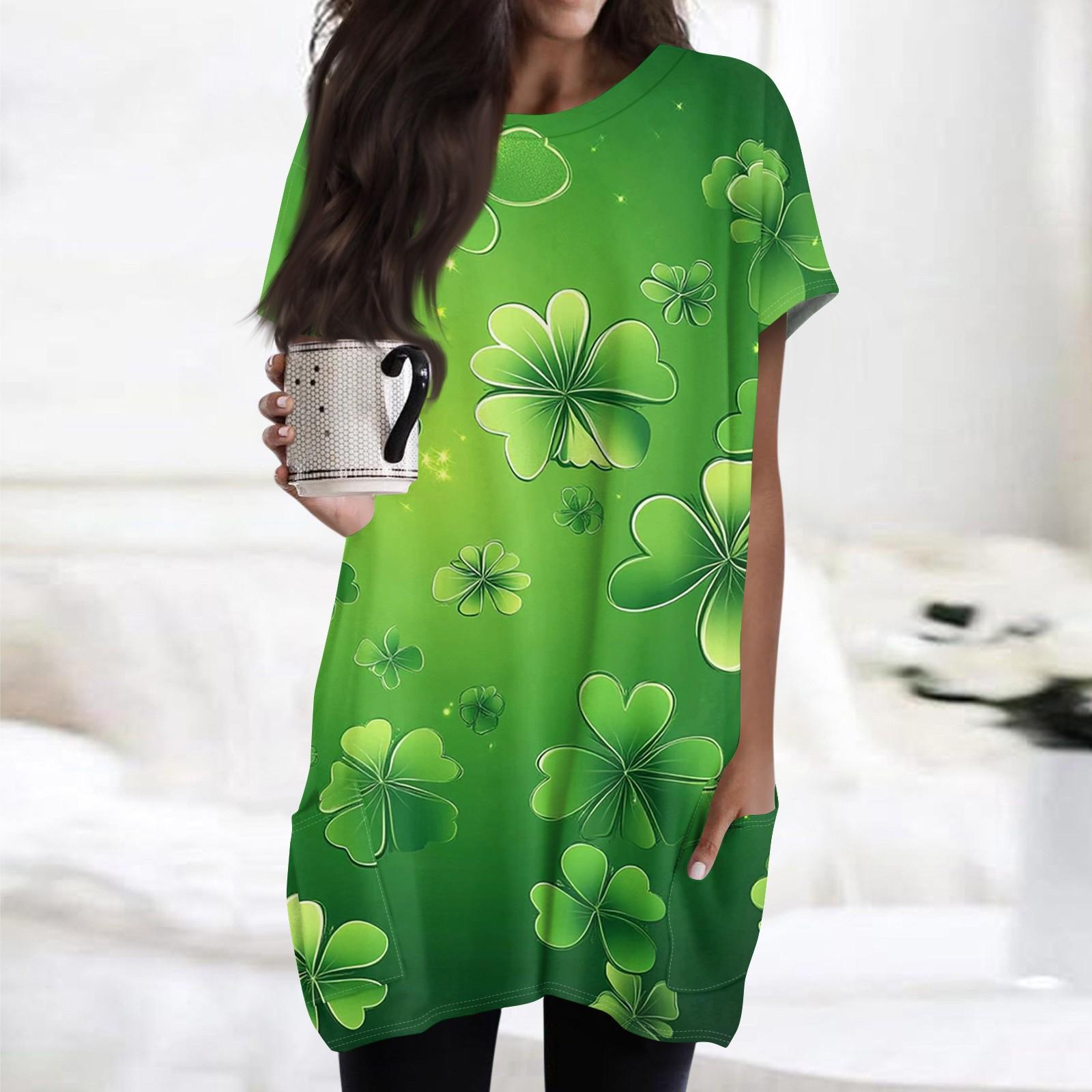 

Женская модная повседневная футболка с коротким рукавом и круглым вырезом с принтом и двумя карманами L армия зеленый