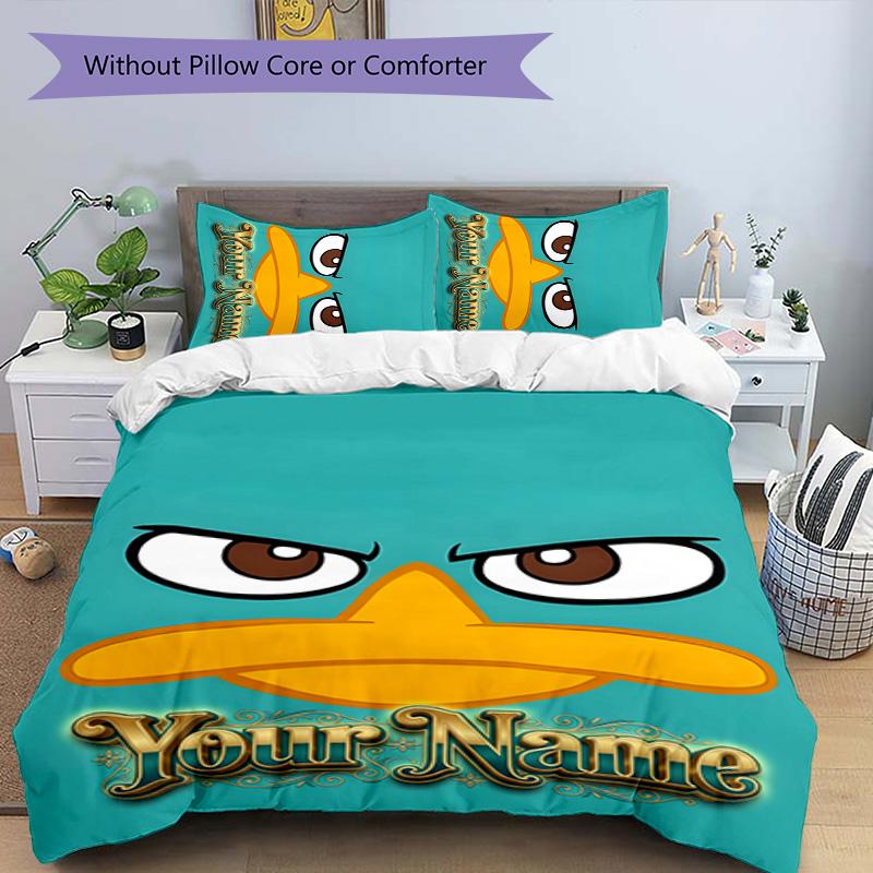 3-dielna súprava obliečok Phineas a Ferb - Personalizované meno, HD potlačené posteľné prádlo s 1 obliečkou na paplón a 2 obliečkami na vankúše - Ideálne pre domácu dekoráciu, Jednoduchá údržba
