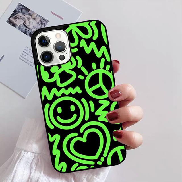 Trippy Happy Face Hippie Indie 90-tal Y2K Mobilskal för iPhone 11 12 13 14 Pro Max mini XR XS SE 2020 6 7 8 Plus Samsung S21 S22