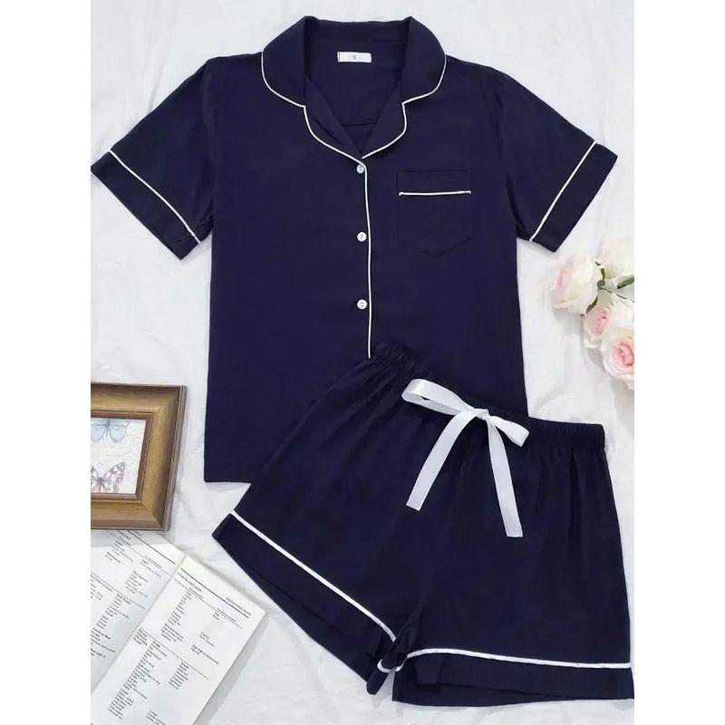 

Short Sleeve Shorts Set with Inlaid Stripes Inserts Short Sleeve Short Pant Set RM104-Beige XL(XL)