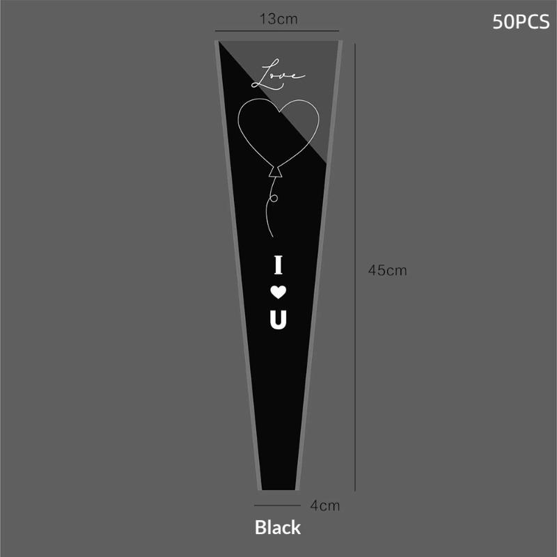 50 Adet Tek Gül Kol Çiçek Paketleme Çantası Buket Paketleme Çantaları Sevgililer Günü İçin Şeffaf Selofan Çiçek Paketleme Çantaları